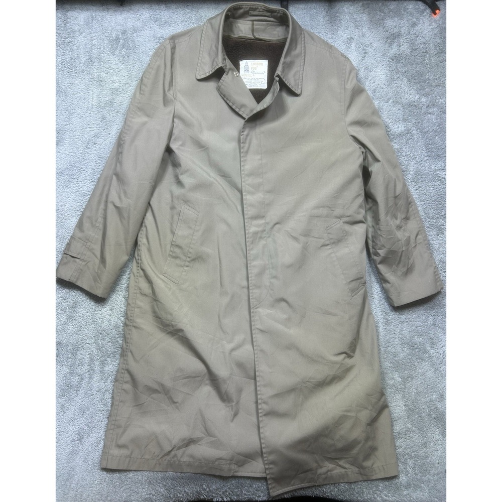 Vintage London Fog Maincoats Trench Coat Men's 44L LONG‎ Gray Sherpa Lined